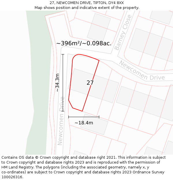 27, NEWCOMEN DRIVE, TIPTON, DY4 8XX: Plot and title map