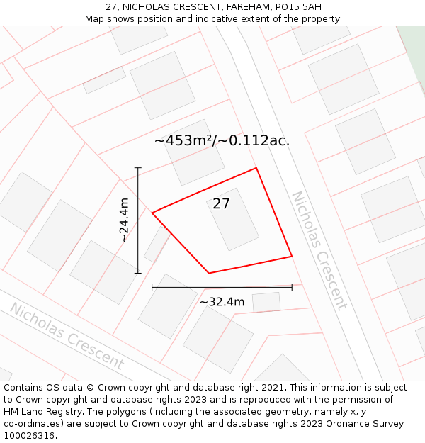 27, NICHOLAS CRESCENT, FAREHAM, PO15 5AH: Plot and title map