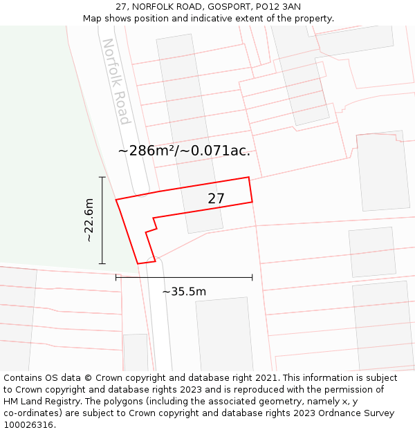 27, NORFOLK ROAD, GOSPORT, PO12 3AN: Plot and title map