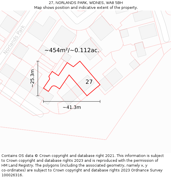 27, NORLANDS PARK, WIDNES, WA8 5BH: Plot and title map