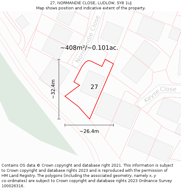 27, NORMANDIE CLOSE, LUDLOW, SY8 1UJ: Plot and title map