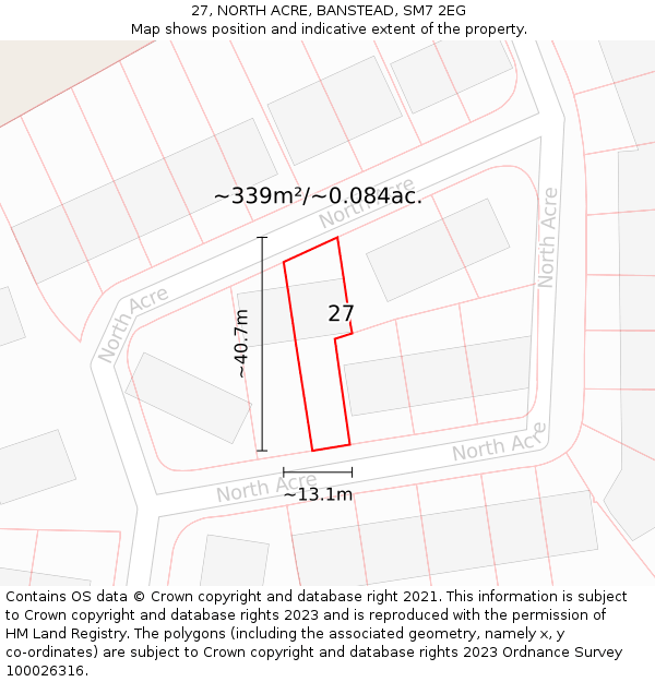 27, NORTH ACRE, BANSTEAD, SM7 2EG: Plot and title map