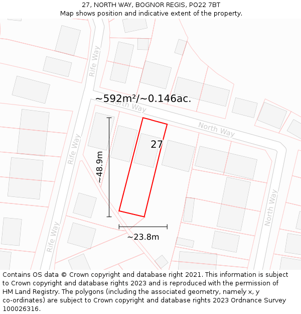 27, NORTH WAY, BOGNOR REGIS, PO22 7BT: Plot and title map