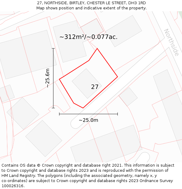 27, NORTHSIDE, BIRTLEY, CHESTER LE STREET, DH3 1RD: Plot and title map