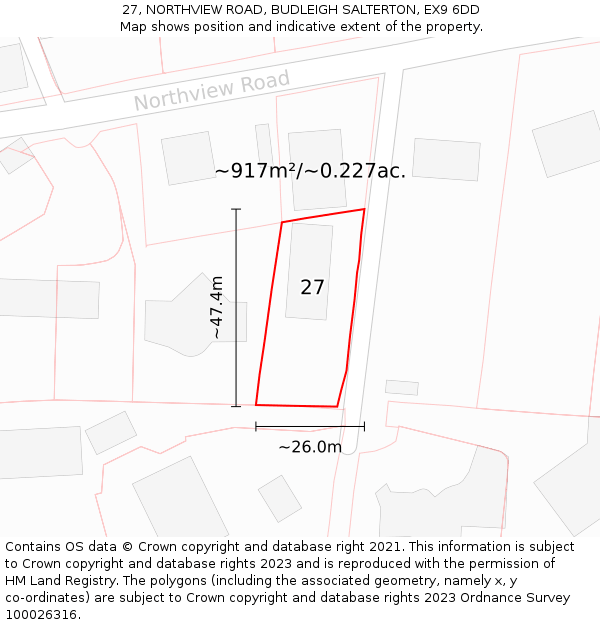 27, NORTHVIEW ROAD, BUDLEIGH SALTERTON, EX9 6DD: Plot and title map