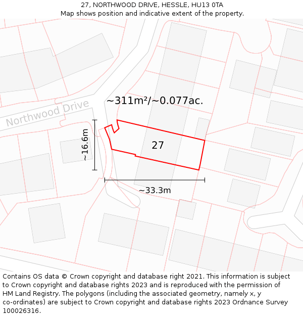 27, NORTHWOOD DRIVE, HESSLE, HU13 0TA: Plot and title map