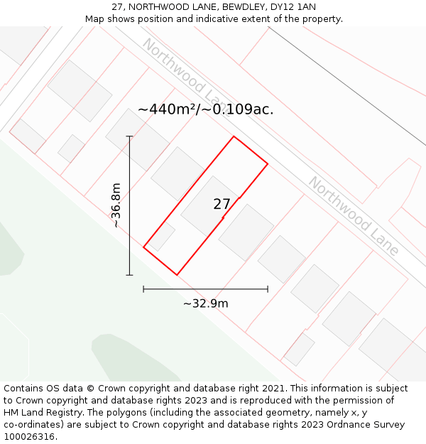 27, NORTHWOOD LANE, BEWDLEY, DY12 1AN: Plot and title map