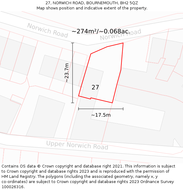 27, NORWICH ROAD, BOURNEMOUTH, BH2 5QZ: Plot and title map