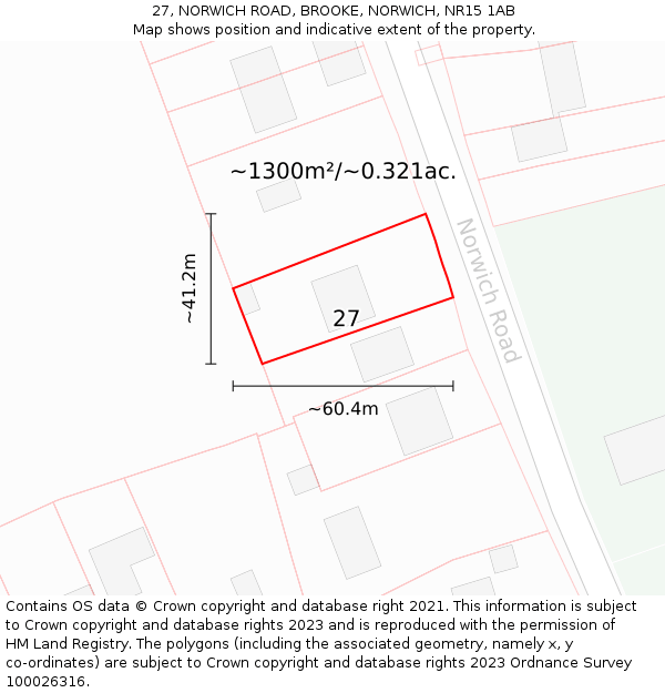 27, NORWICH ROAD, BROOKE, NORWICH, NR15 1AB: Plot and title map