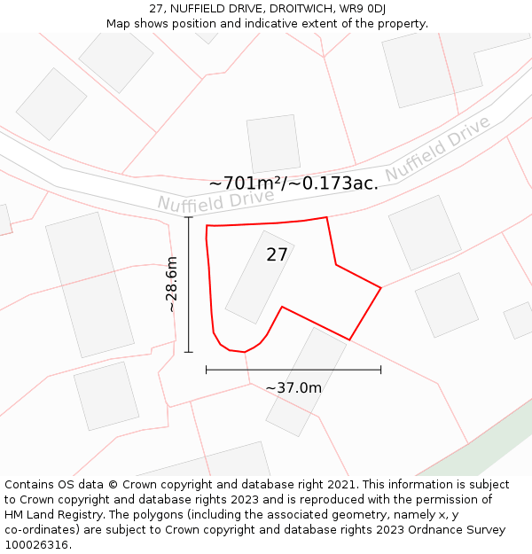 27, NUFFIELD DRIVE, DROITWICH, WR9 0DJ: Plot and title map