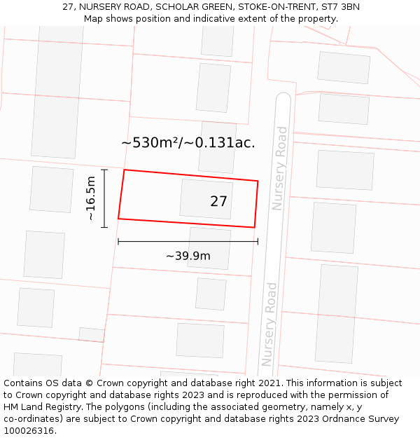 27, NURSERY ROAD, SCHOLAR GREEN, STOKE-ON-TRENT, ST7 3BN: Plot and title map