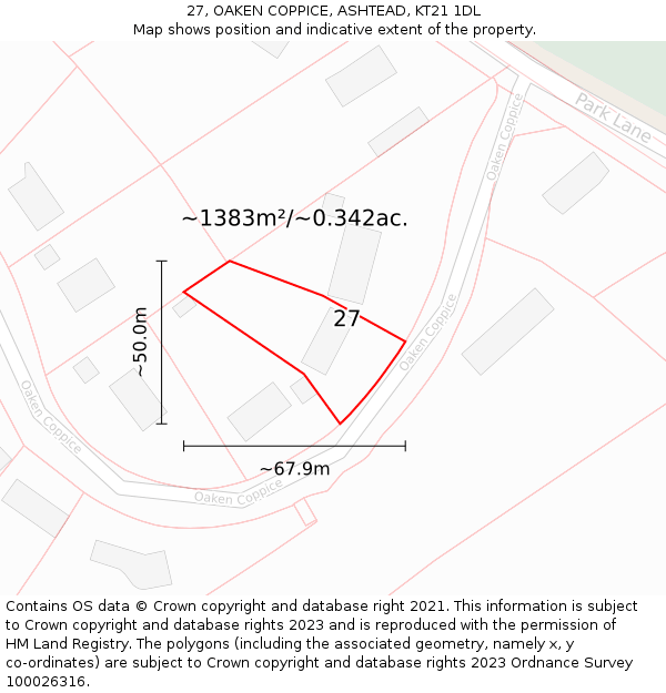 27, OAKEN COPPICE, ASHTEAD, KT21 1DL: Plot and title map