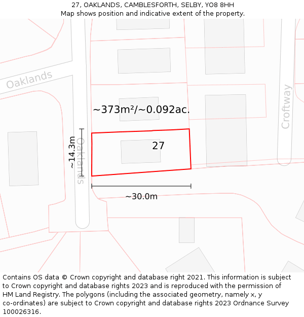 27, OAKLANDS, CAMBLESFORTH, SELBY, YO8 8HH: Plot and title map