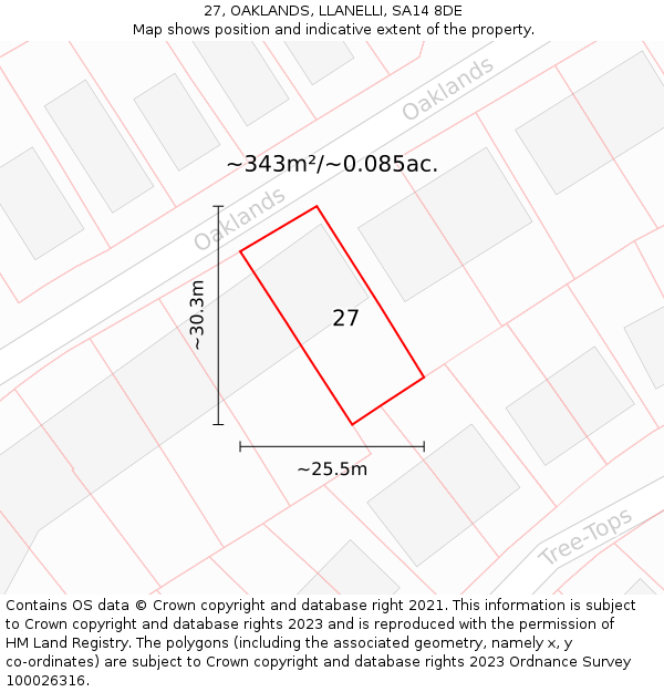 27, OAKLANDS, LLANELLI, SA14 8DE: Plot and title map