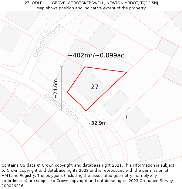 27, ODLEHILL GROVE, ABBOTSKERSWELL, NEWTON ABBOT, TQ12 5NJ: Plot and title map