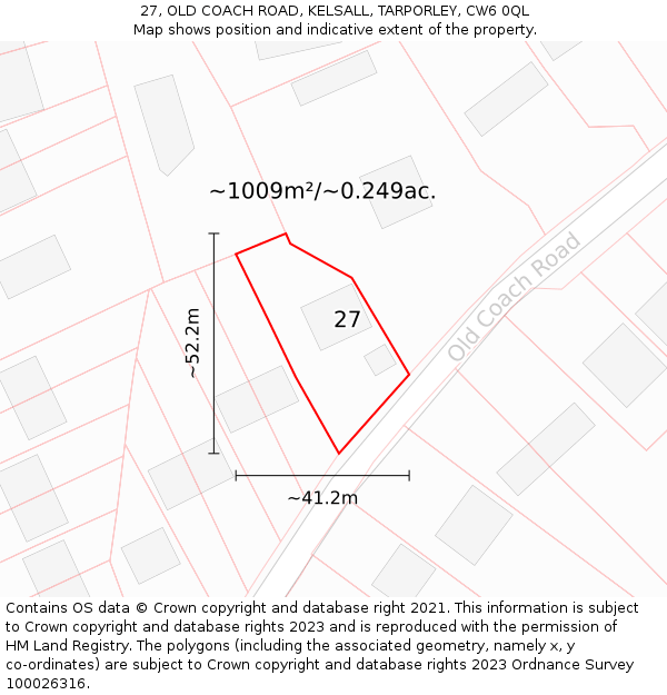 27, OLD COACH ROAD, KELSALL, TARPORLEY, CW6 0QL: Plot and title map