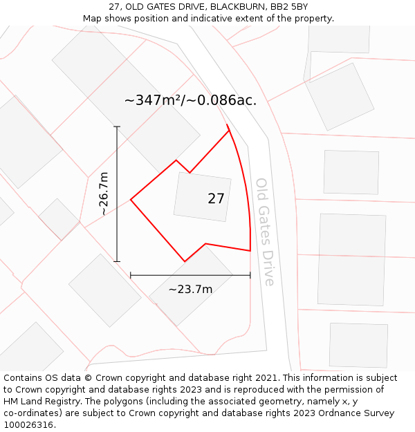 27, OLD GATES DRIVE, BLACKBURN, BB2 5BY: Plot and title map