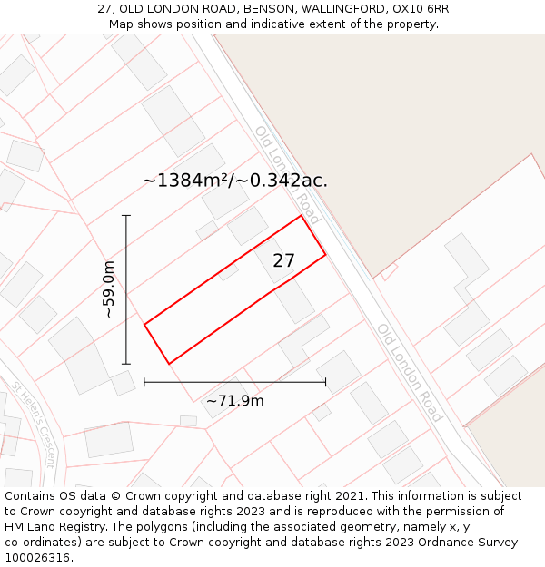 27, OLD LONDON ROAD, BENSON, WALLINGFORD, OX10 6RR: Plot and title map