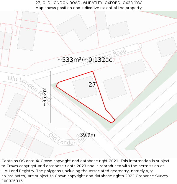 27, OLD LONDON ROAD, WHEATLEY, OXFORD, OX33 1YW: Plot and title map