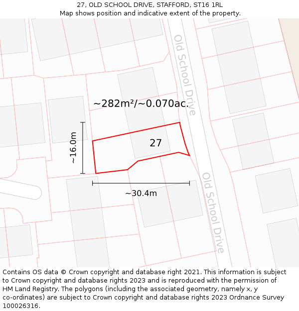 27, OLD SCHOOL DRIVE, STAFFORD, ST16 1RL: Plot and title map