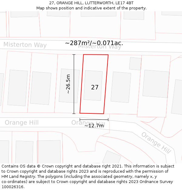 27, ORANGE HILL, LUTTERWORTH, LE17 4BT: Plot and title map