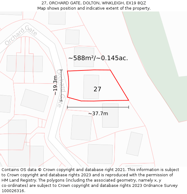 27, ORCHARD GATE, DOLTON, WINKLEIGH, EX19 8QZ: Plot and title map