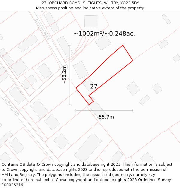 27, ORCHARD ROAD, SLEIGHTS, WHITBY, YO22 5BY: Plot and title map