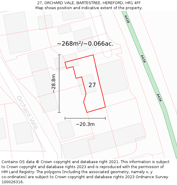 27, ORCHARD VALE, BARTESTREE, HEREFORD, HR1 4FF: Plot and title map