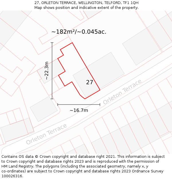 27, ORLETON TERRACE, WELLINGTON, TELFORD, TF1 1QH: Plot and title map