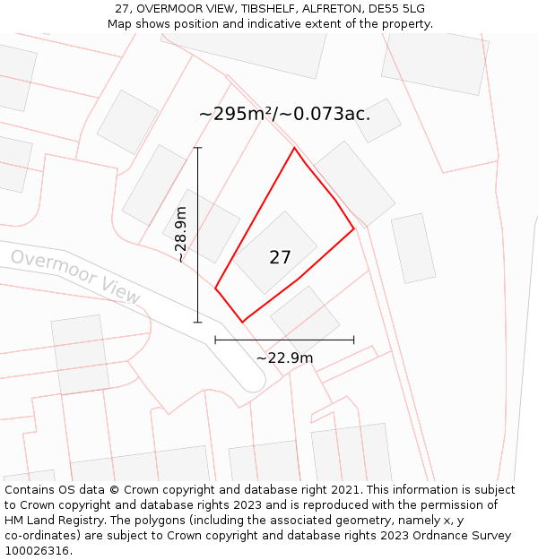 27, OVERMOOR VIEW, TIBSHELF, ALFRETON, DE55 5LG: Plot and title map