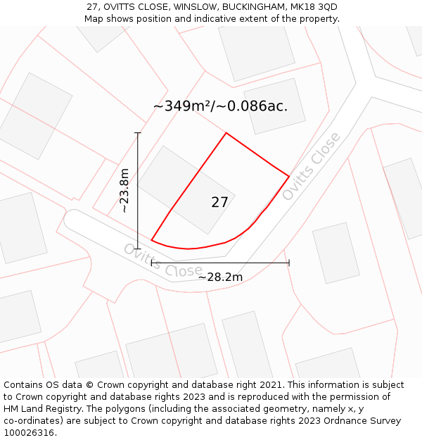 27, OVITTS CLOSE, WINSLOW, BUCKINGHAM, MK18 3QD: Plot and title map