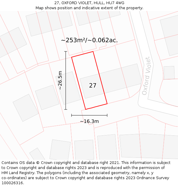 27, OXFORD VIOLET, HULL, HU7 4WG: Plot and title map