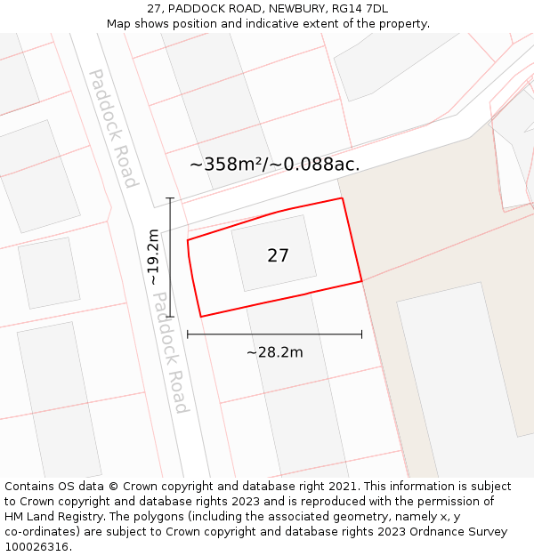 27, PADDOCK ROAD, NEWBURY, RG14 7DL: Plot and title map