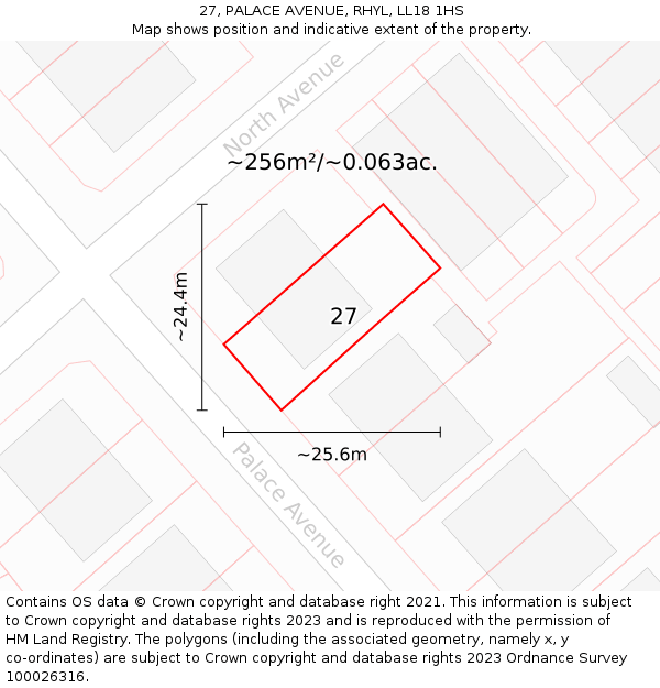 27, PALACE AVENUE, RHYL, LL18 1HS: Plot and title map