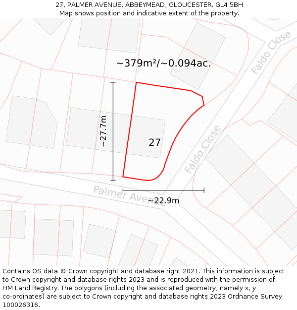 27, PALMER AVENUE, ABBEYMEAD, GLOUCESTER, GL4 5BH: Plot and title map