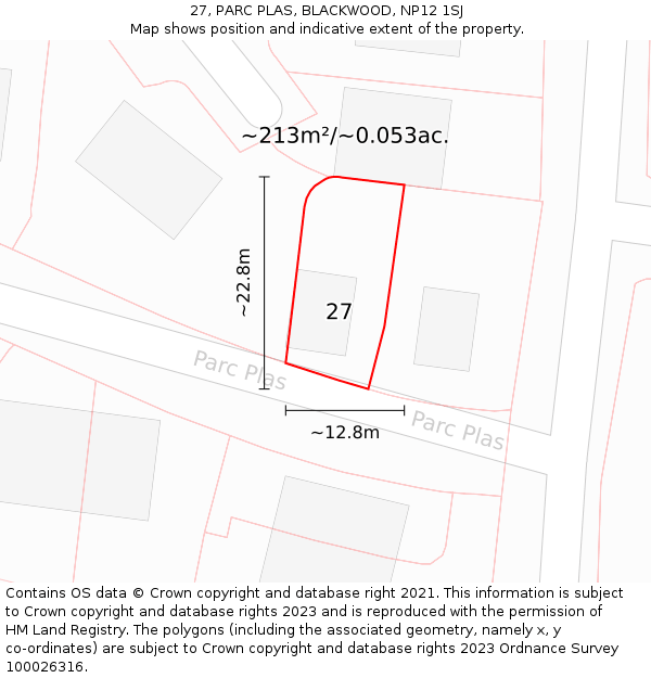 27, PARC PLAS, BLACKWOOD, NP12 1SJ: Plot and title map