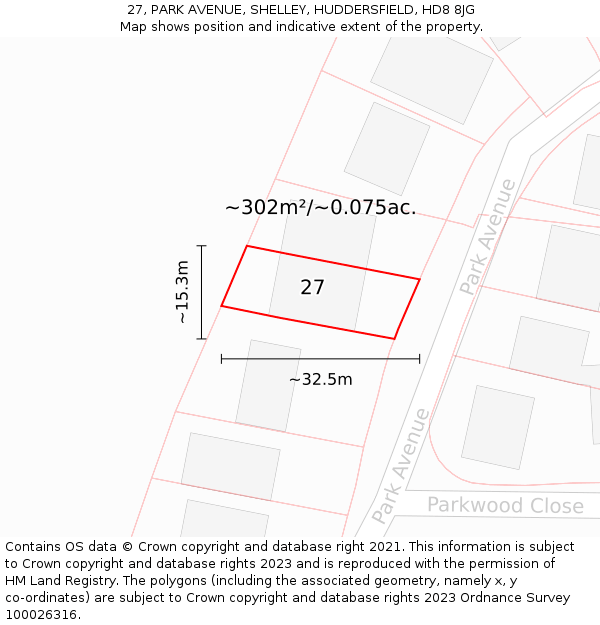 27, PARK AVENUE, SHELLEY, HUDDERSFIELD, HD8 8JG: Plot and title map