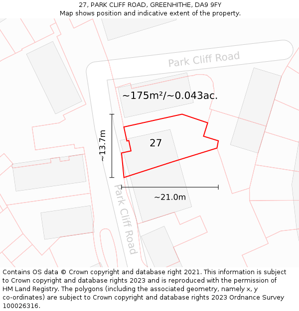 27, PARK CLIFF ROAD, GREENHITHE, DA9 9FY: Plot and title map