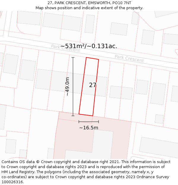 27, PARK CRESCENT, EMSWORTH, PO10 7NT: Plot and title map