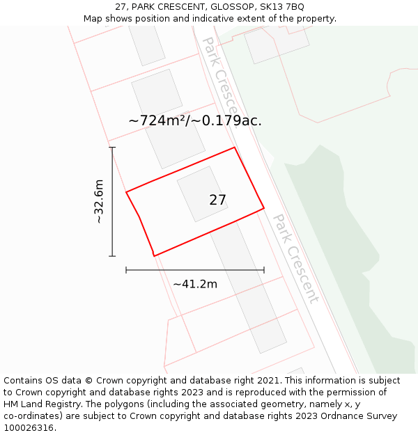 27, PARK CRESCENT, GLOSSOP, SK13 7BQ: Plot and title map