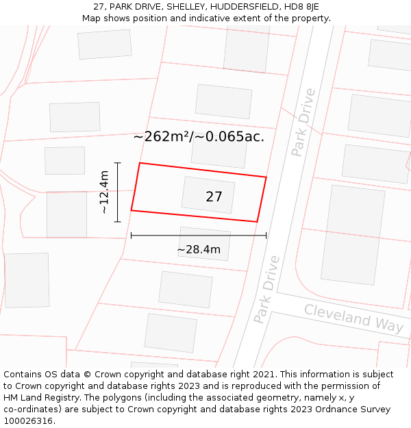 27, PARK DRIVE, SHELLEY, HUDDERSFIELD, HD8 8JE: Plot and title map