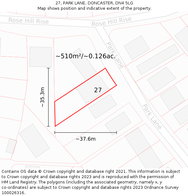 27, PARK LANE, DONCASTER, DN4 5LG: Plot and title map