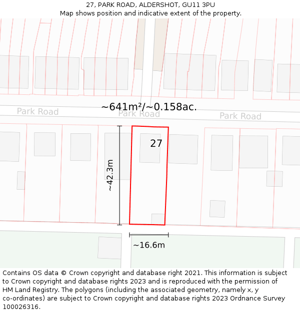 27, PARK ROAD, ALDERSHOT, GU11 3PU: Plot and title map