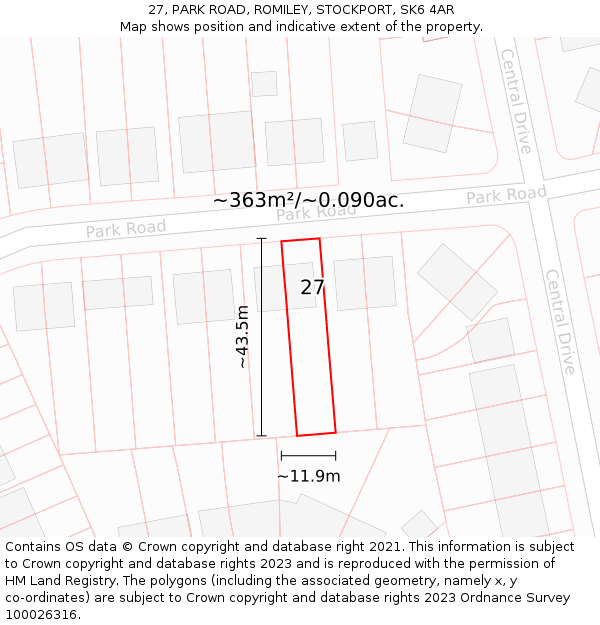 27, PARK ROAD, ROMILEY, STOCKPORT, SK6 4AR: Plot and title map