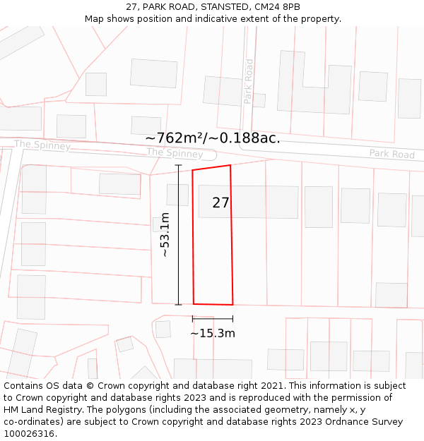 27, PARK ROAD, STANSTED, CM24 8PB: Plot and title map