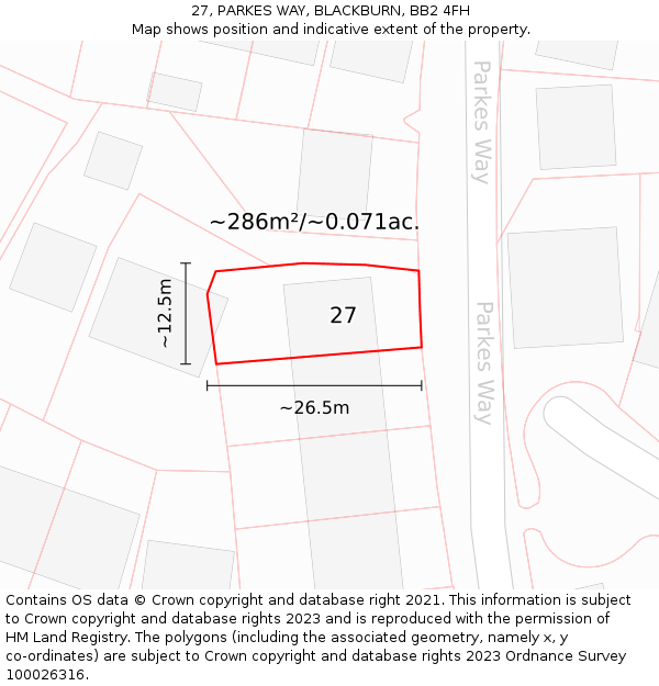 27, PARKES WAY, BLACKBURN, BB2 4FH: Plot and title map