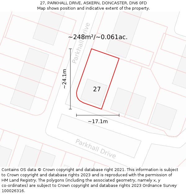 27, PARKHALL DRIVE, ASKERN, DONCASTER, DN6 0FD: Plot and title map