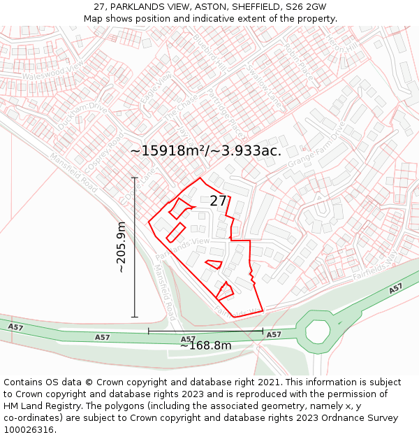 27, PARKLANDS VIEW, ASTON, SHEFFIELD, S26 2GW: Plot and title map