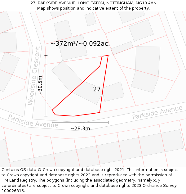 27, PARKSIDE AVENUE, LONG EATON, NOTTINGHAM, NG10 4AN: Plot and title map