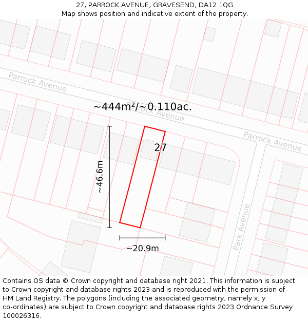 27, PARROCK AVENUE, GRAVESEND, DA12 1QG: Plot and title map